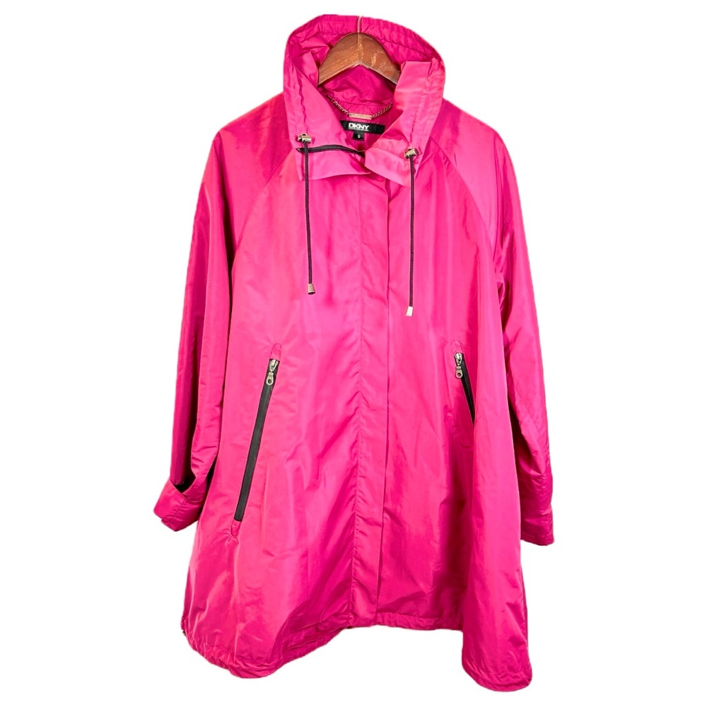 DKNY Donna Karan New York Water Resistant Swing Raincoat Magenta Pink Size S - Picture 1 of 14